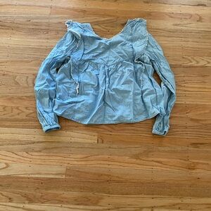 Sezane Light Blue Ruffled Blouse Sz 38